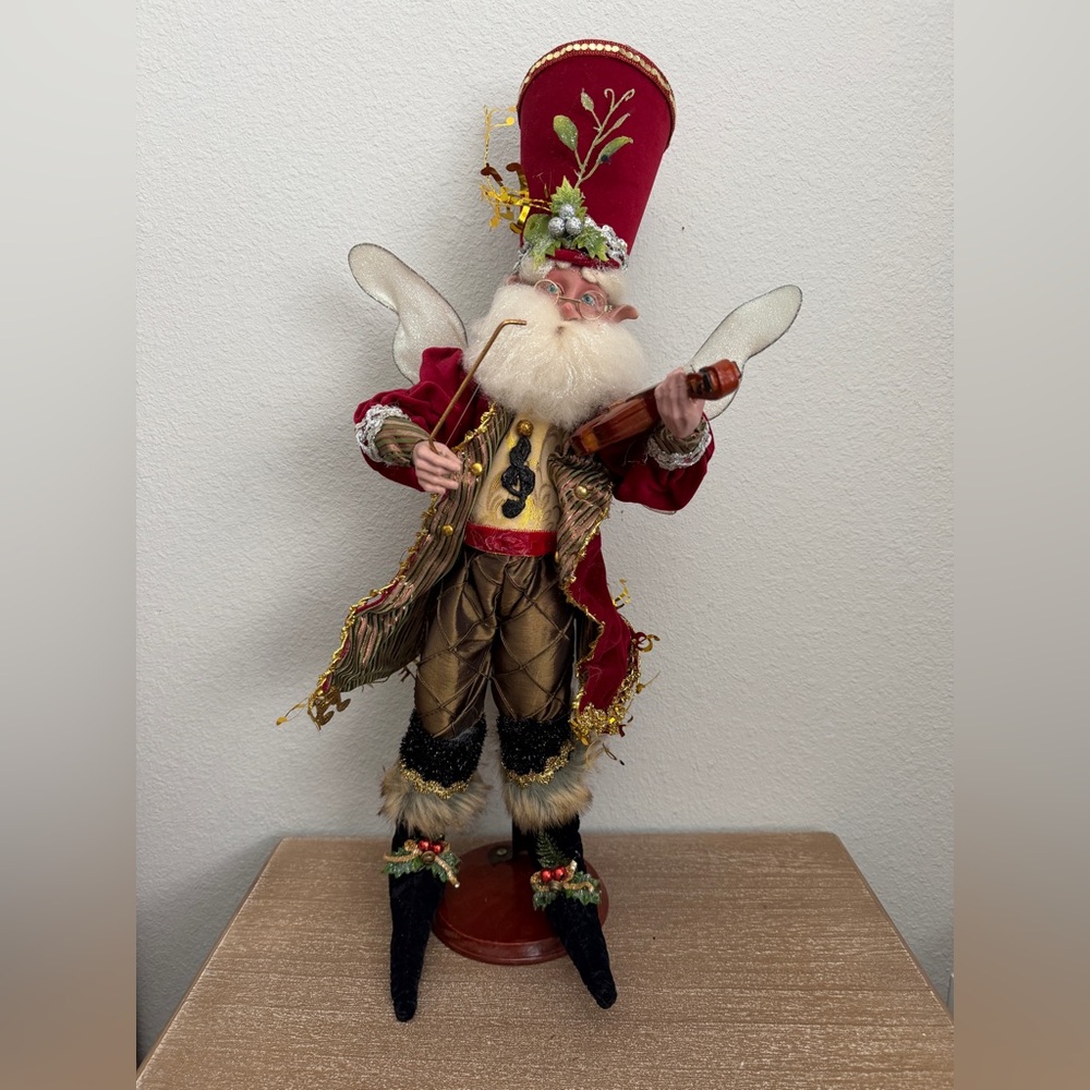 Mark Roberts Violinist Fairy 24” Large Christmas Elf w/ Violin Tall Top Hat Wing